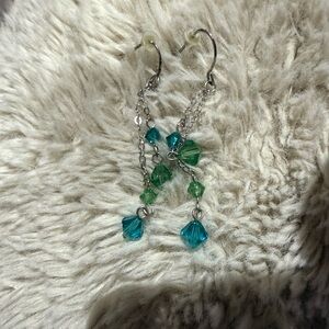 PERIDOT & BLUE ZIRCON‎ Teal Crystal Earrings Sterling Silver Swarovski Elements